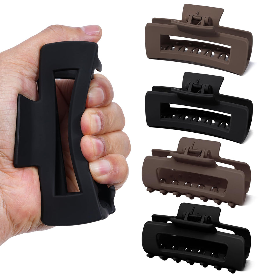 ACECHA four-pack matte silicone hair clips with non-slip grip in round and square shapes.