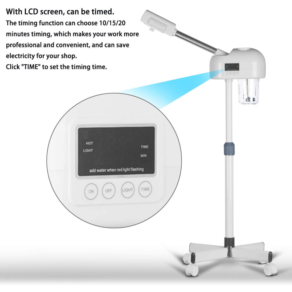 AceFox facial steamer adjustable height and 360-degree nozzle