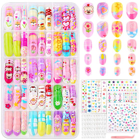 Acejoz kids press-on almond nails in playful styles for easy at home nail art