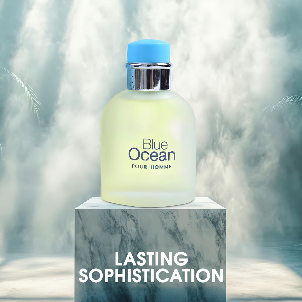 A CENTER Blue Ocean spray application showing the fragrance in action for all-day confidence.