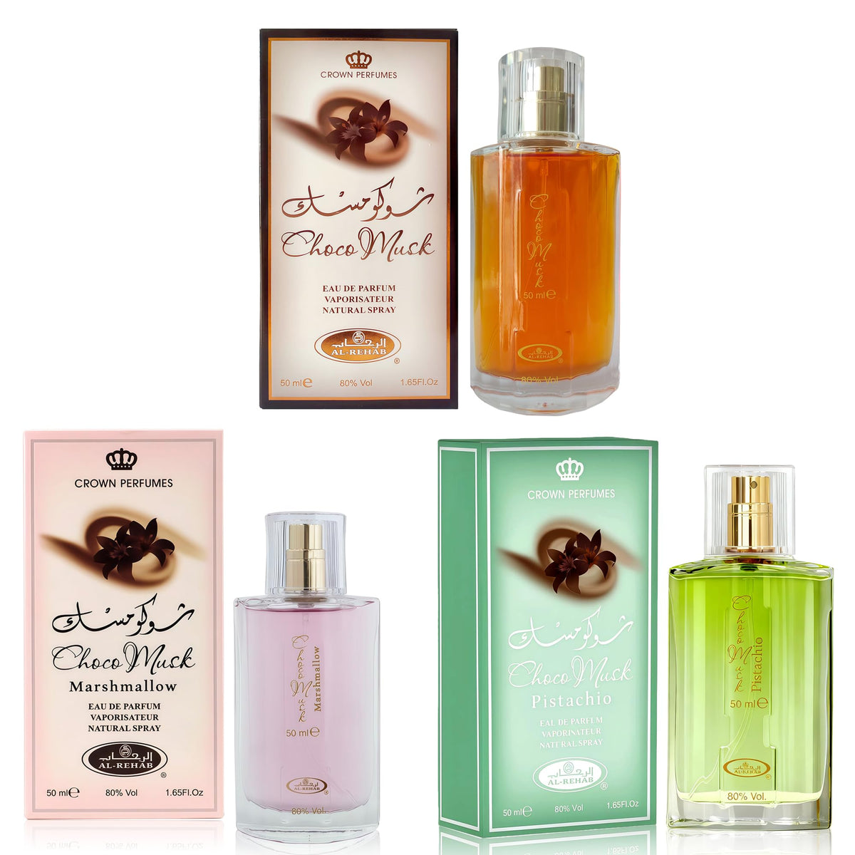 A CENTER Choco Musk bottle front view highlighting warm spicy notes and versatile wear for day or night