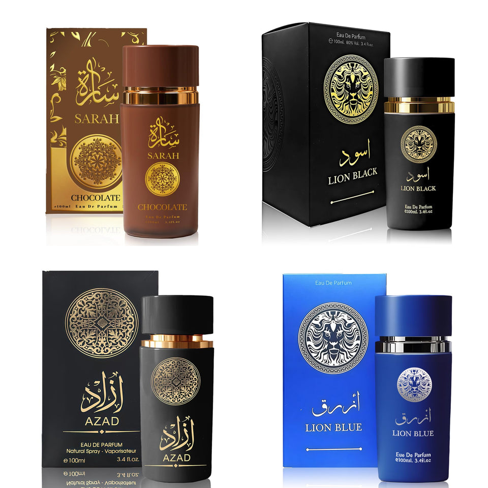 A Center Lion Black-Blue bottle on a vanity, long-lasting daytime scent.
