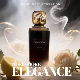 A CENTER Momento notes collage showing saffron mandarin rose for layered scent