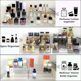A Center three-tier bathroom organizer desk-display setup ideal for vanity arrangements.