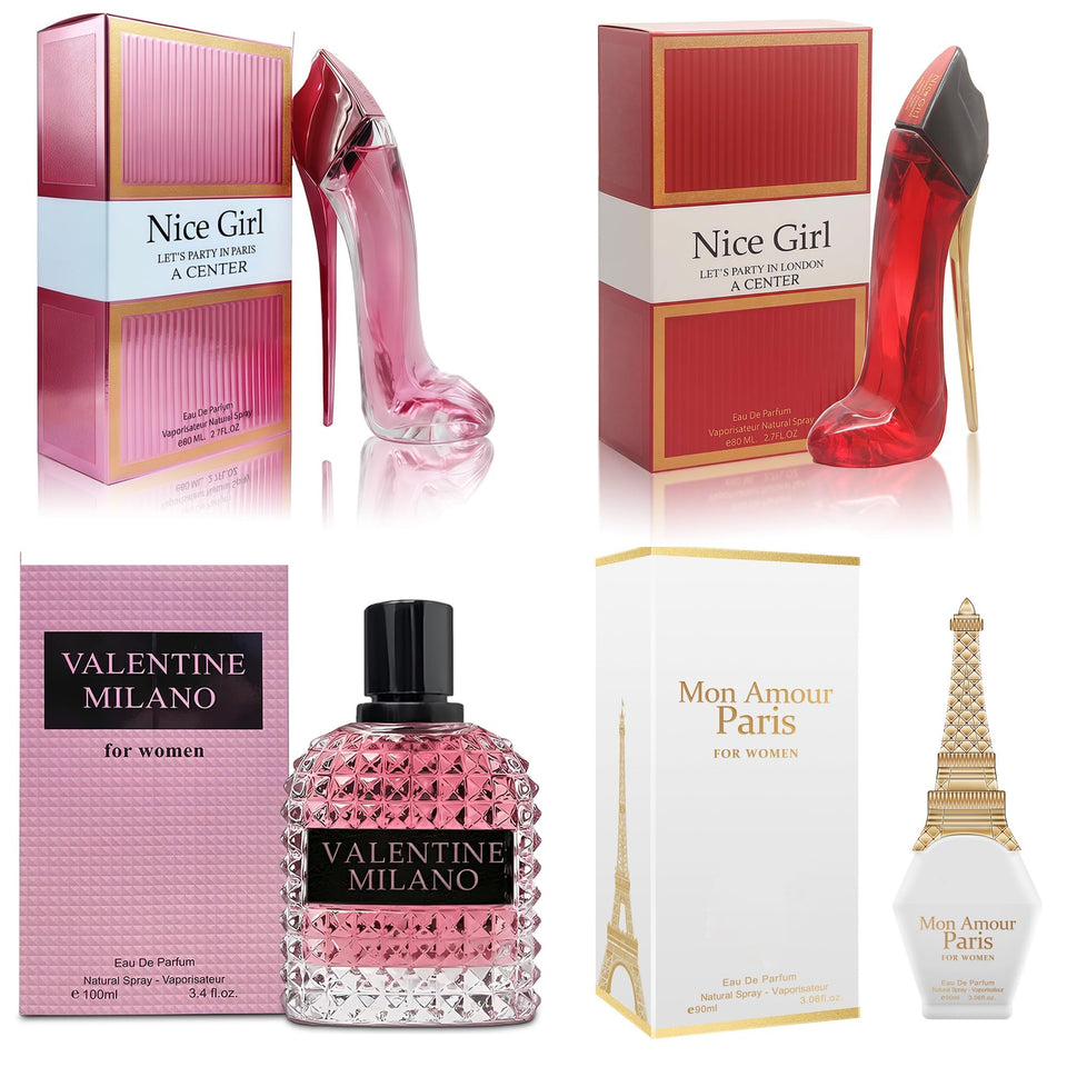 A CENTER Valentine Milano bottle front view showing elegant design and lasting scent.