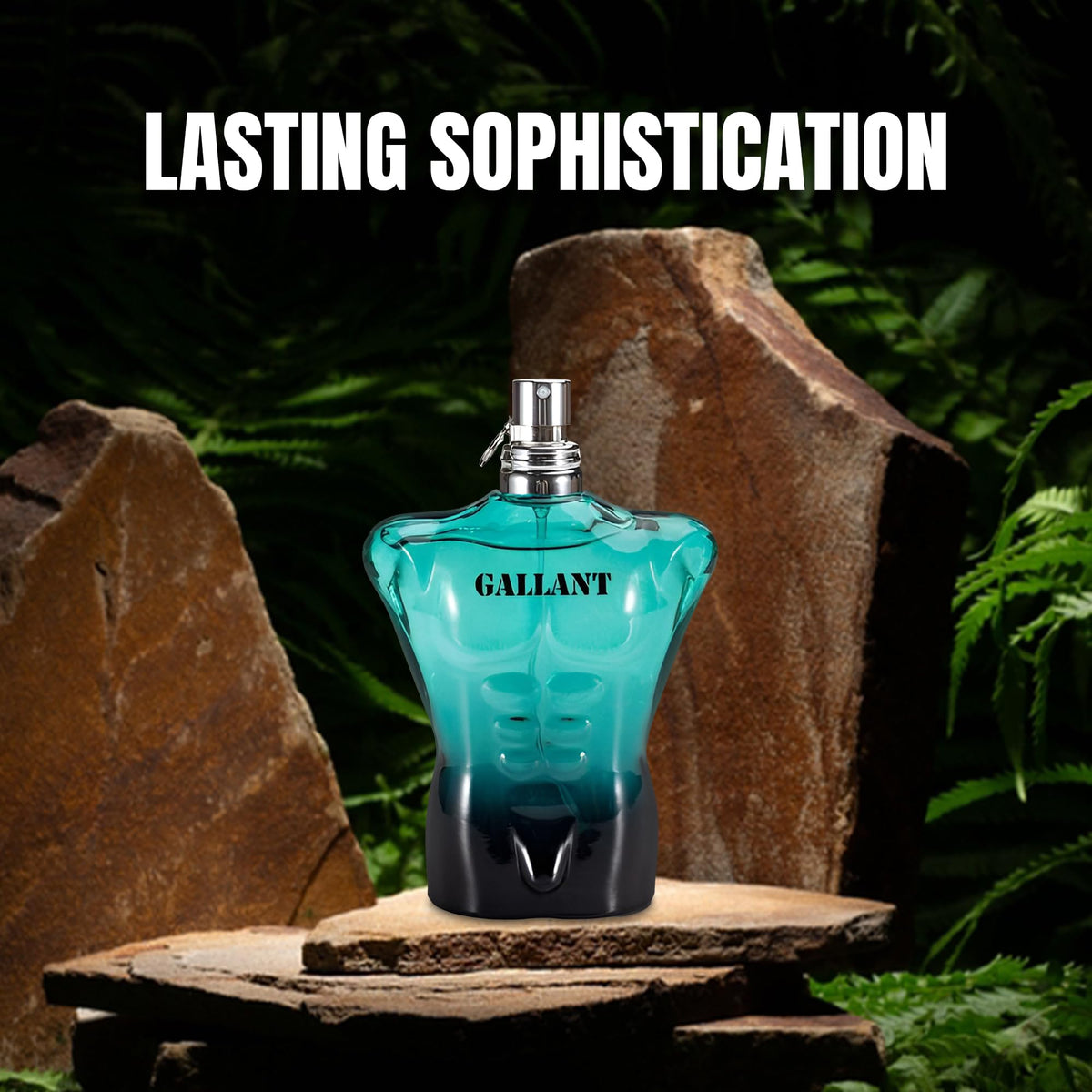 A CENTER Valiant Men bottle on a sleek desk setup for daytime wear.
