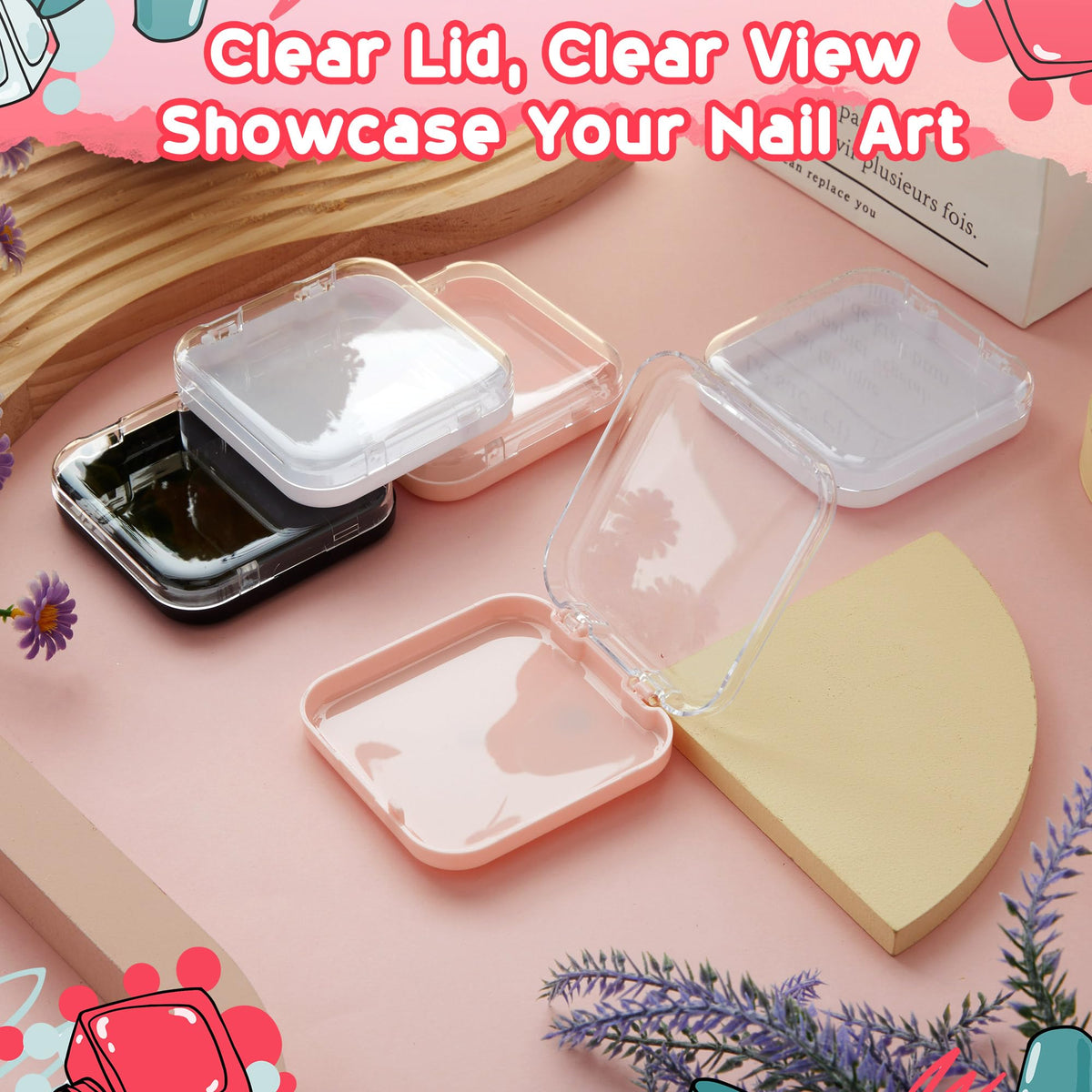 AceOrbit clear nail box showcases nail art clearly for customers.