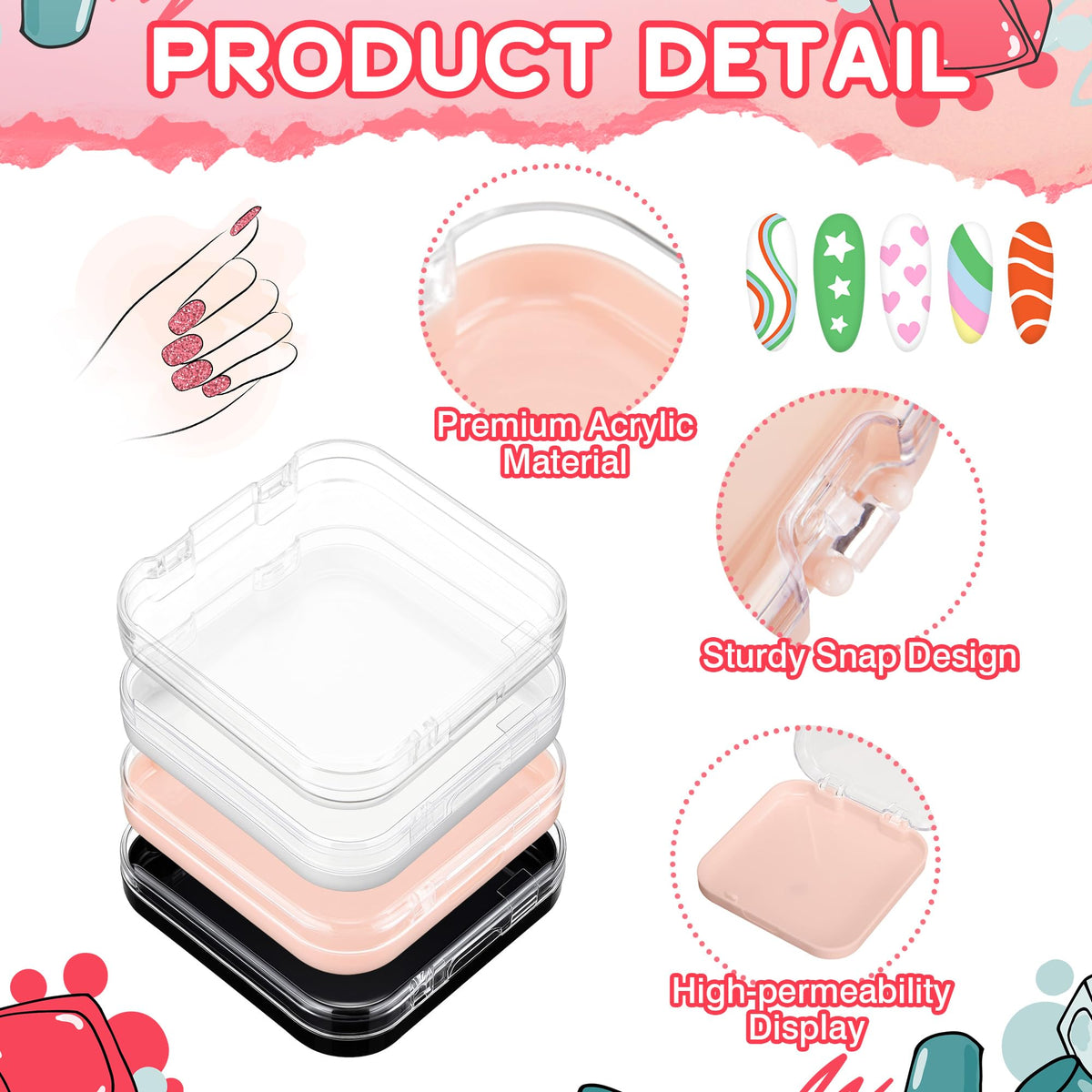 AceOrbit white nail storage box with clear top enhances product presentation.