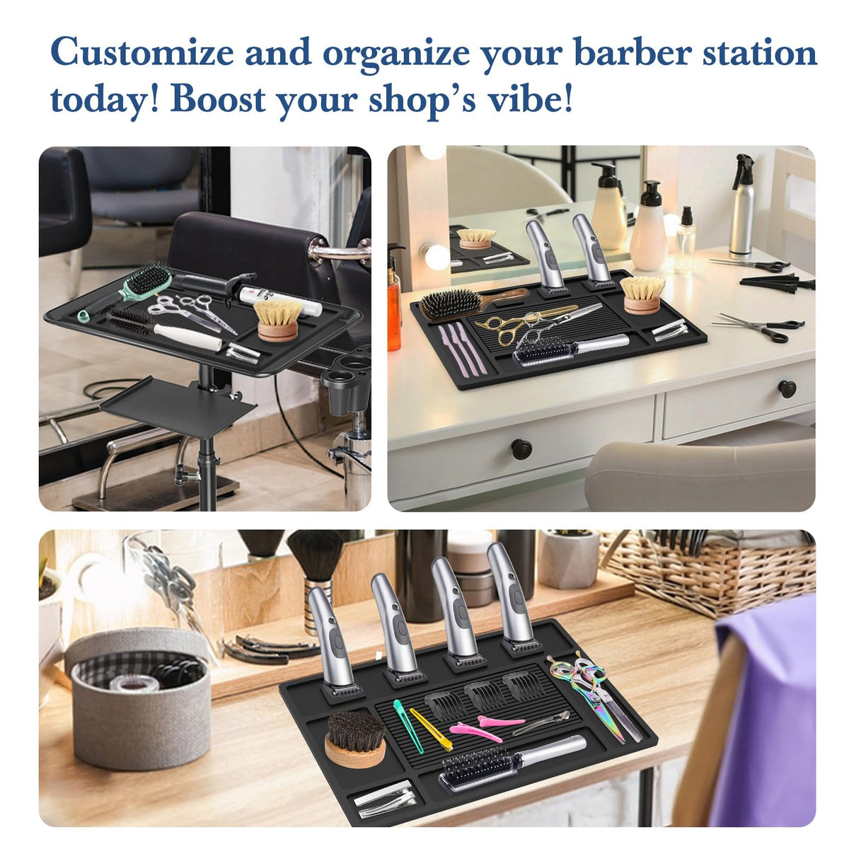 Acfunique mat features magnetic sections to secure clippers and blades securely.