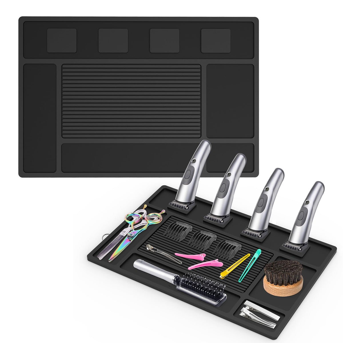 Acfunique magnetic barber mat with clippers-slot keeps tools organized within reach.