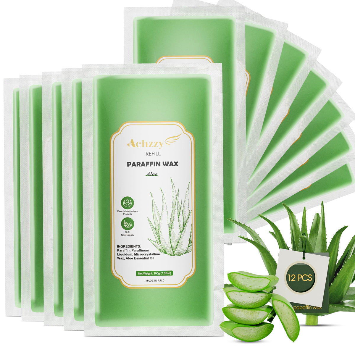 Achzzy aloe wax refill 12-pack for soothing hands and pampering sessions