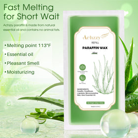 Achzzy aloe wax refill showing fast-melting point for quicker pampering