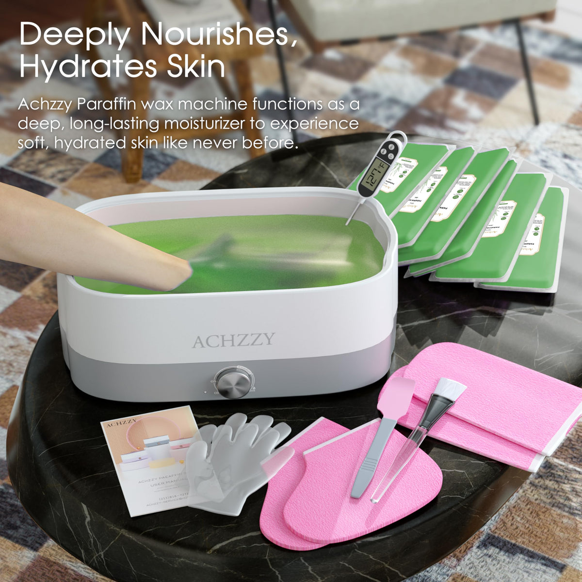 Achzzy paraffin bath with hands and feet ready for treatment