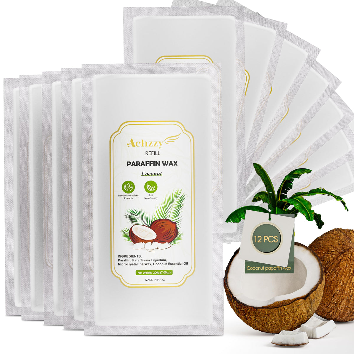 Achzzy coconut paraffin refills pack on display for at‑home hand and foot care.
