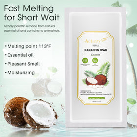 Achzzy coconut paraffin refills pack shows ready-to-melt convenience for spa-like sessions.