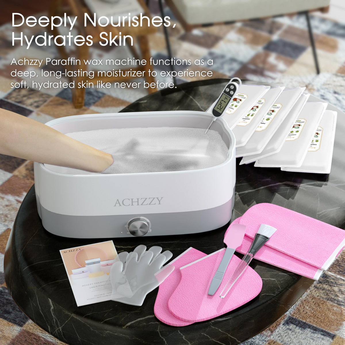 Achzzy coconut paraffin refills promote skin-softening for smoother skin.