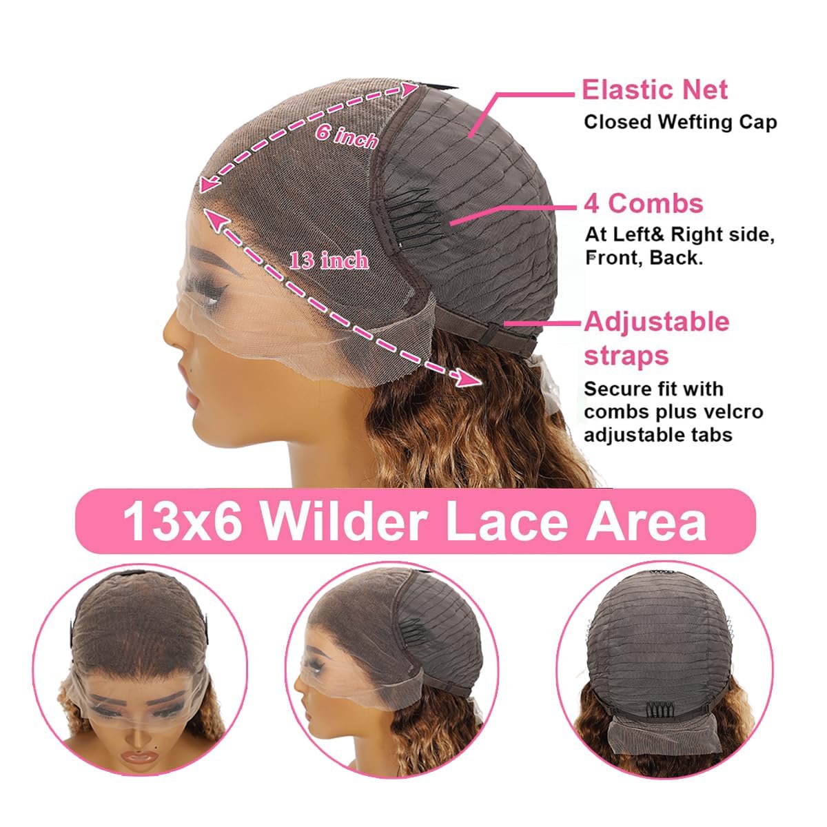 ACIWP cap with elastic straps and four combs for secure fit