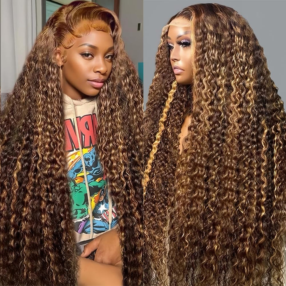 ACIWP honey blonde 4/27 deep wave lace front wig with natural part