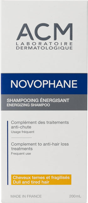 ACM Novophane Energizing Shampoo consumer-use tips for refresh and daily care.