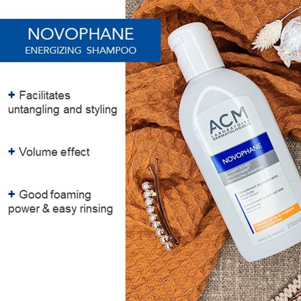 ACM Novophane Energizing Shampoo foamy lather ready for cleansing.
