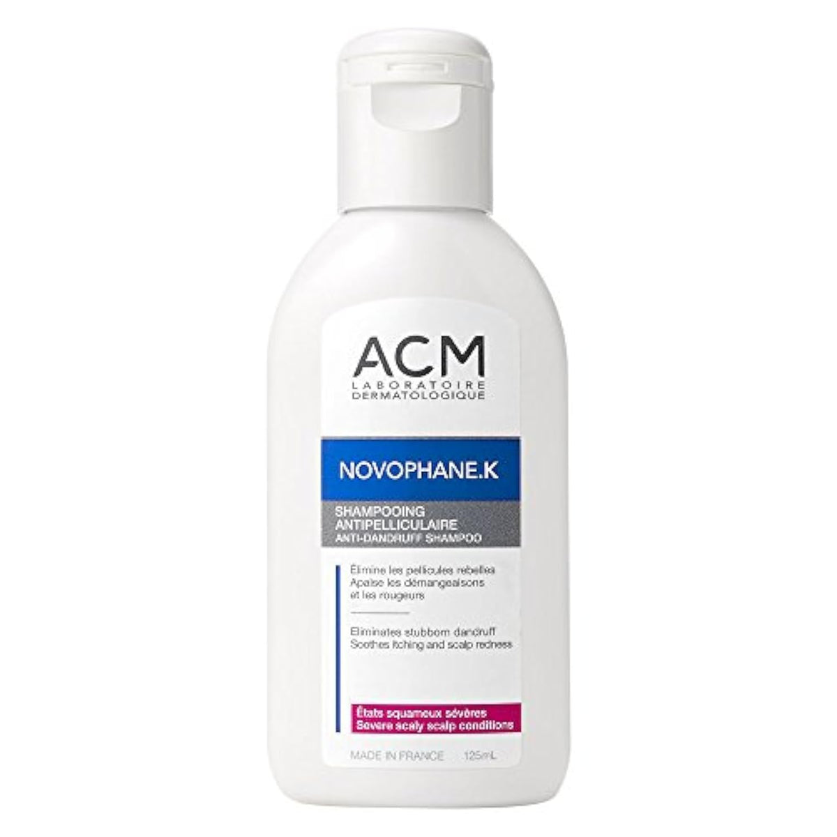 ACM Novophane K bottle demonstrates soothing scalp care in action