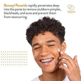 AcneFree Terminator10 label highlights benzoyl peroxide and botanicals