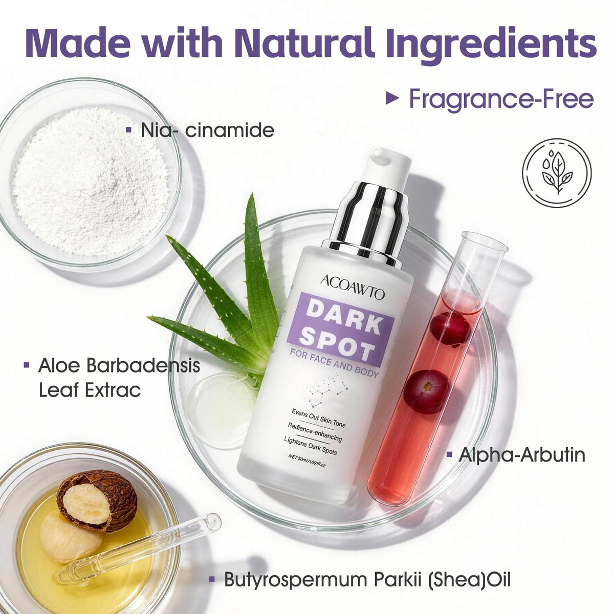 ACOAWTO Dark Spot Serum on cheek showing even-toning potential.