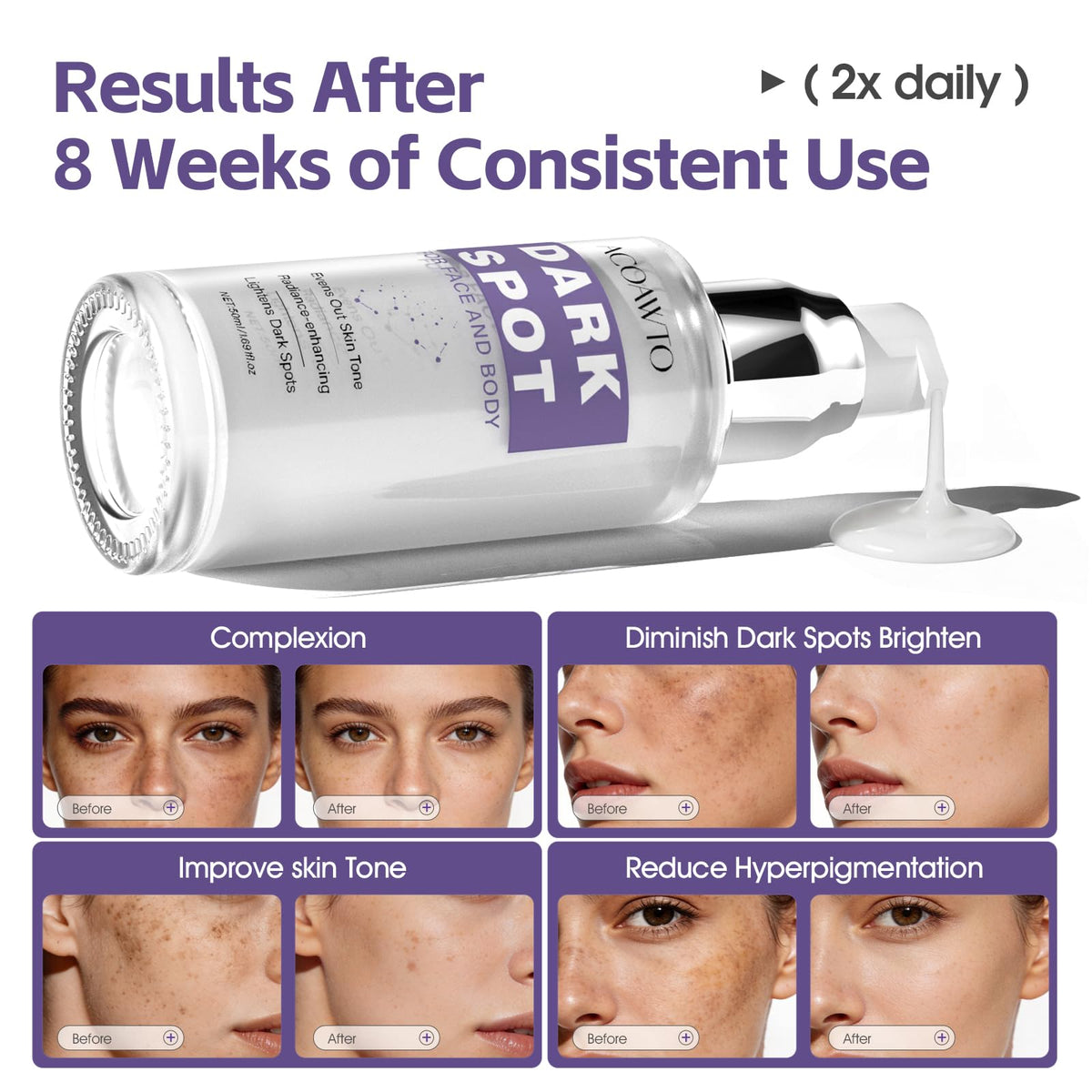 ACOAWTO Dark Spot Serum texture close-up reveals lightweight, fast-absorbing finish.