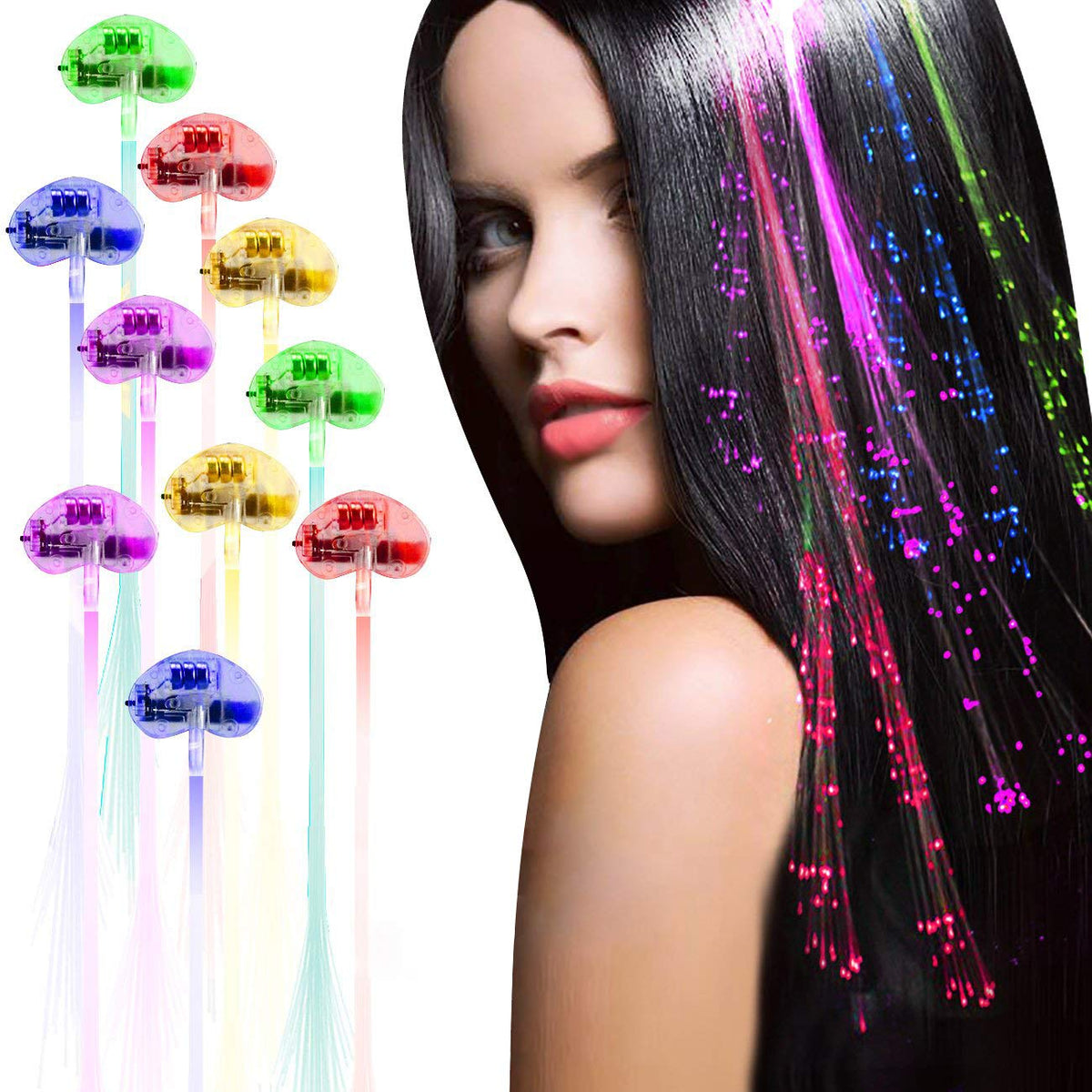 Acooe LED hair clip close-up with heart shape and five flashing colors for night parties.