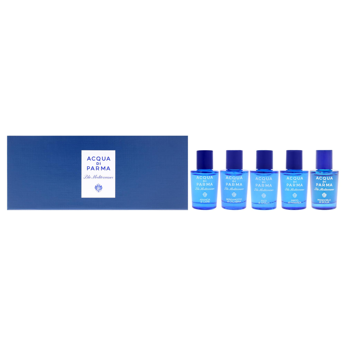 Acqua di Parma Blu Mediterraneo mini EDT bottles in a collection for travel