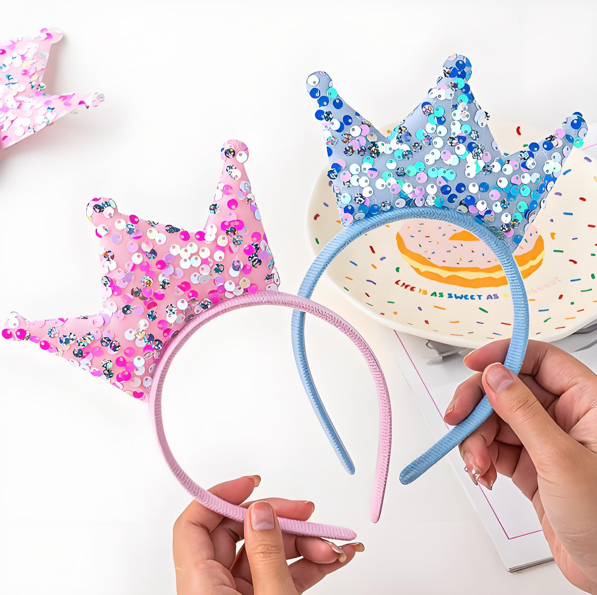 Acshio child wearing princess crown headband during party