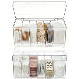 Acshio lash organizer front view: clear 6-compartment box for quick lash style access.