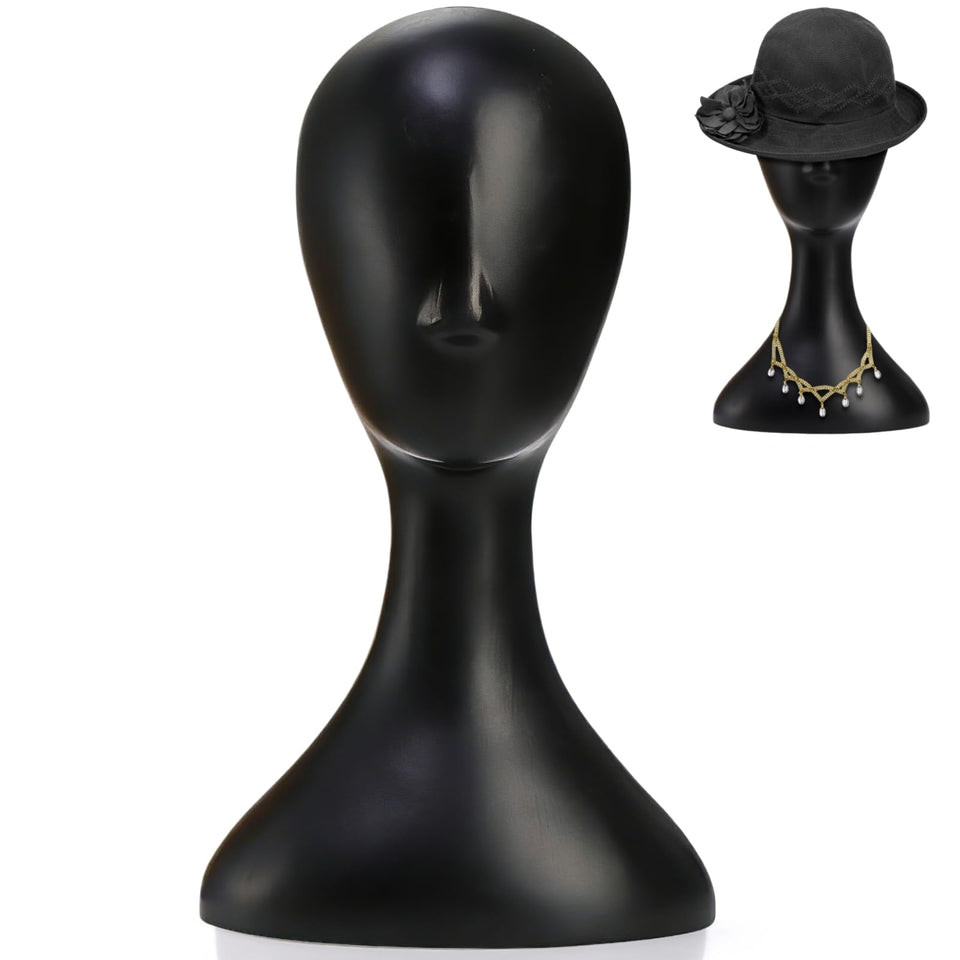 Acshio 16-inch mannequin head with neck displays wigs realistically for salons.