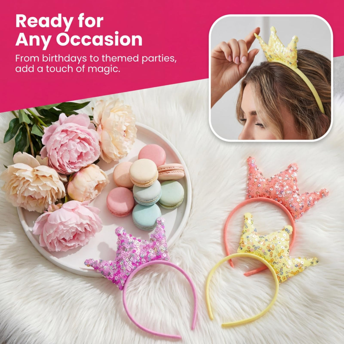 Acshio princess crown headband yellow sequin bright celebration flair