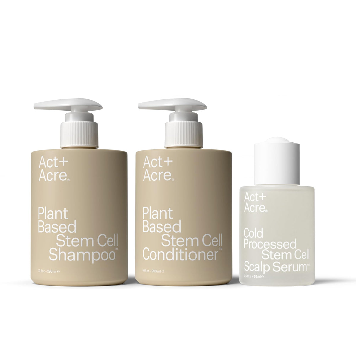 ACT+ ACRE Stem Cell Shampoo bottle shown for gentle cleansing with scalp nourishment.