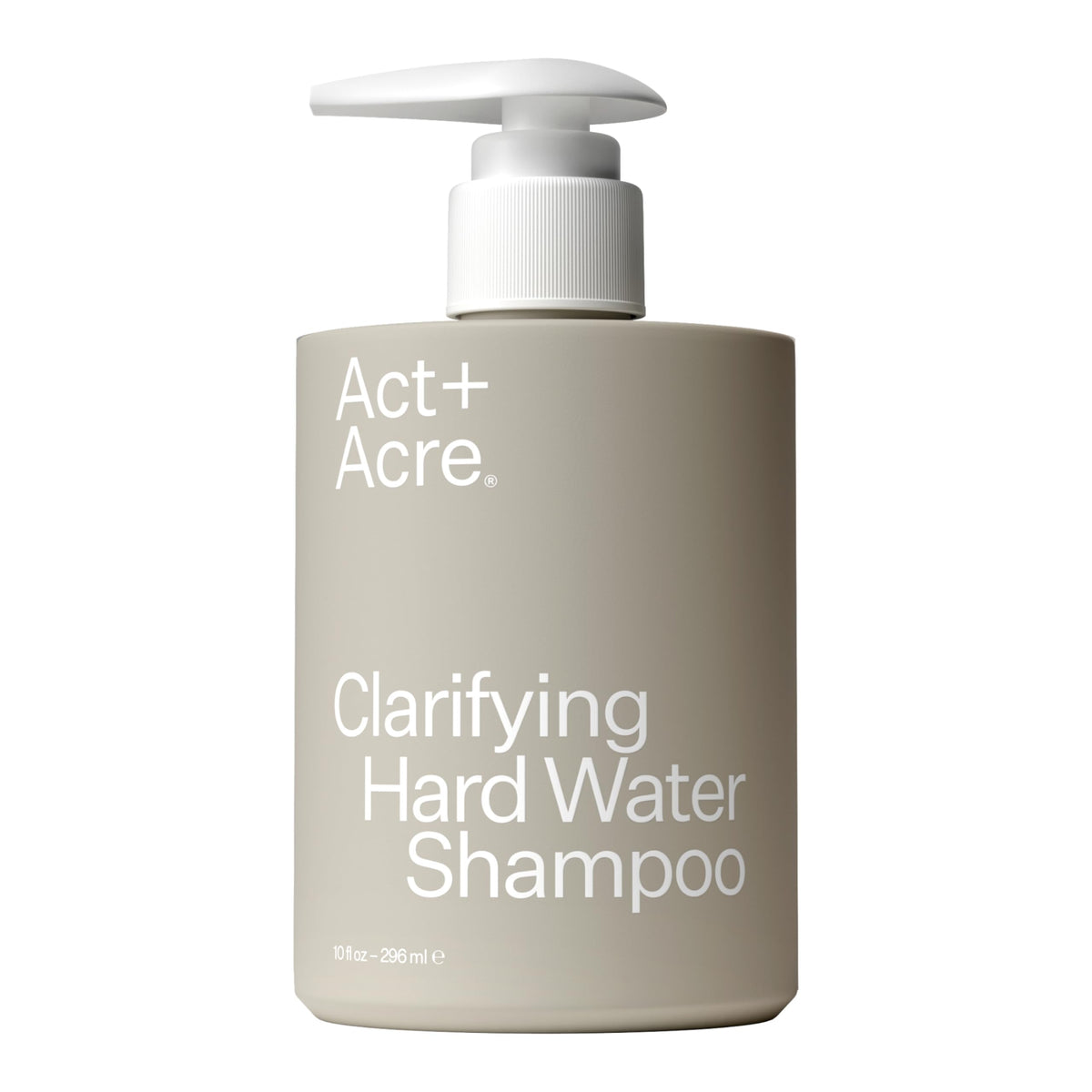 ACT+ACRE clarifying shampoo bottle demonstrating mineral buildup removal.