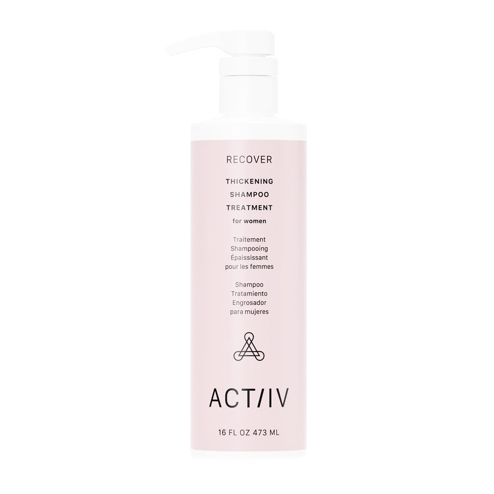 ACTIIV Recover thickening shampoo bottle highlights premium design and scalp-friendly formula.