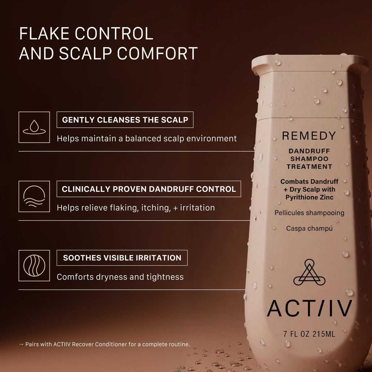ACTIIV Remedy label closeup, plant-based formula for gentle cleansing.