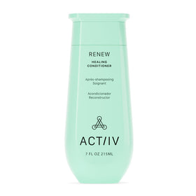 ACTIIV Renew Healing Conditioner bottle on shelf showing hydration for all hair types.