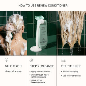 Finished hair with natural shine after using ACTIIV Renew Healing Conditioner.