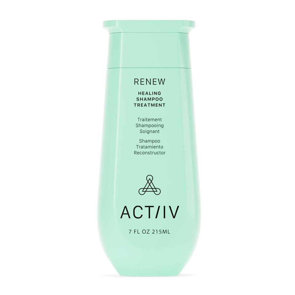 ACTIIV Renew bottle with plant-based formula for gentle cleansing and scalp nourishment.