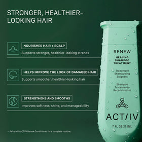 ACTIIV Renew pour shows a luxurious lather that nourishes hair and scalp.