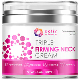 ACTIVSCIENCE Neck Firming Cream jar showing rich hydration for firmer neck skin.