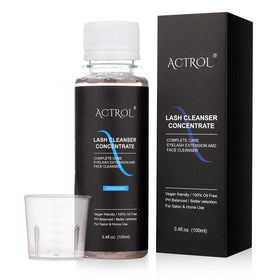 ACTROL Eyelash Cleanser Concentrate bottle front, compact 100ml packaging for salon and home care.