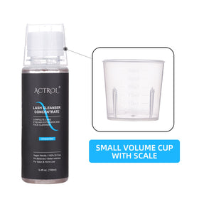 ACTROL Eyelash Cleanser Concentrate dilution setup shows water mix to create professional lash shampoo.
