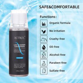 ACTROL Eyelash Cleanser Concentrate salon-use setup supports quick lash maintenance.