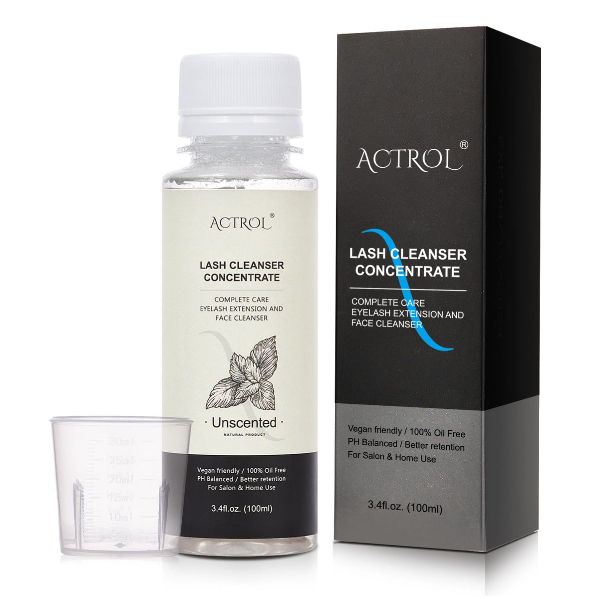 ACTROL eyelash shampoo concentrate bottle close-up for safe cleansing