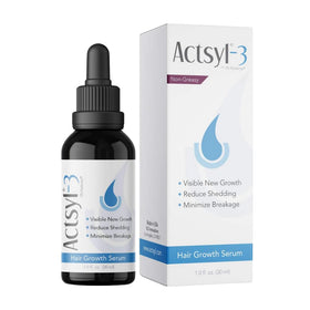 Actsyl-3 hair growth serum bottle showing a lightweight, non-greasy formula.