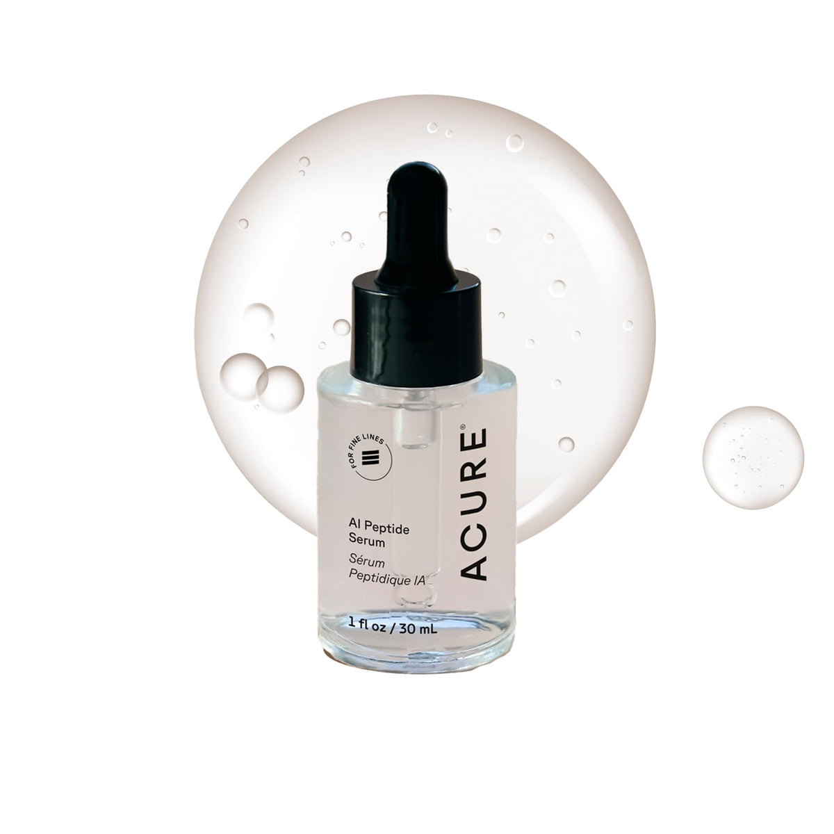 Acure AI Peptide Serum bottle displaying sleek anti-aging packaging.