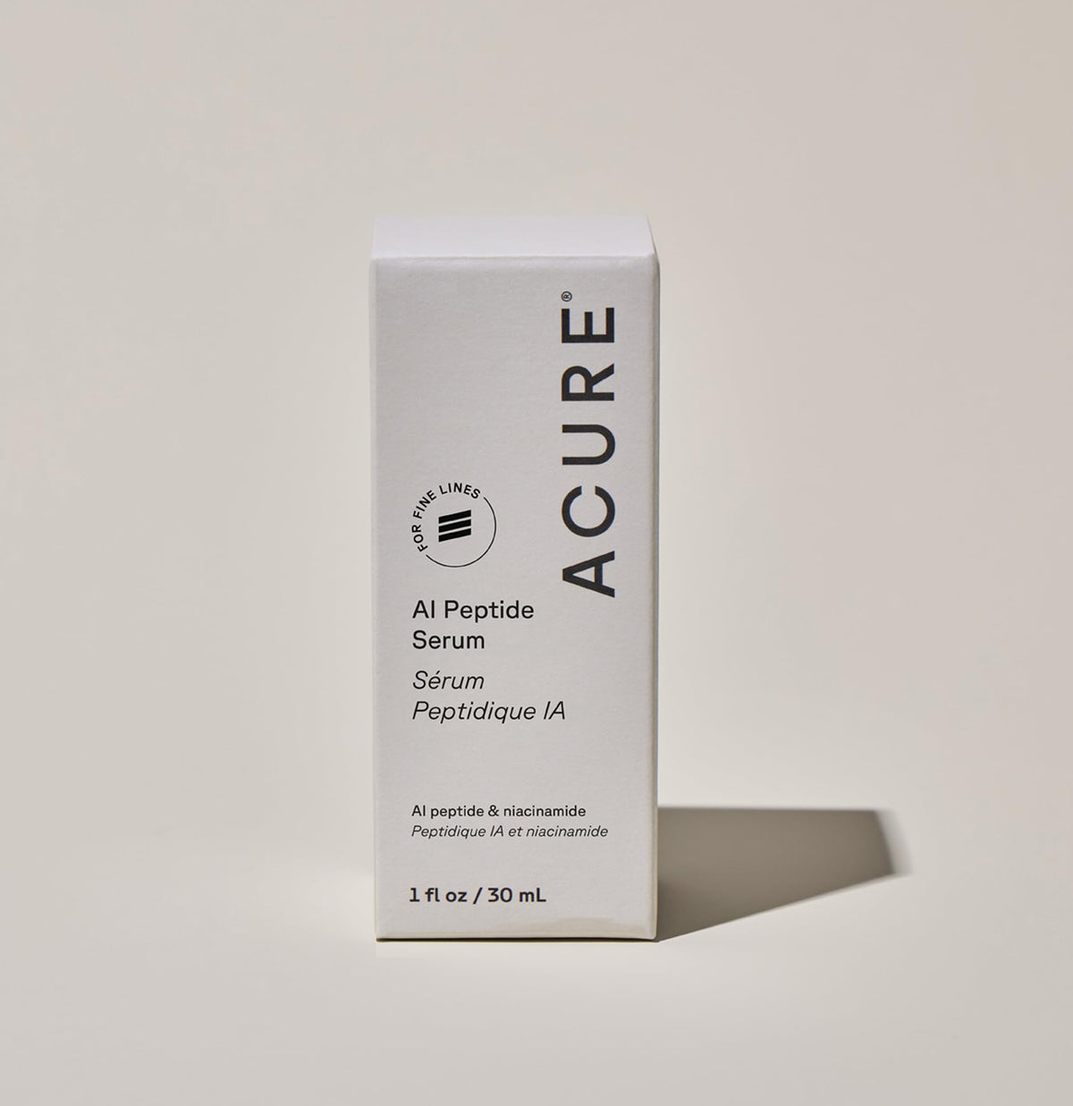 Acure AI Peptide Serum close-up of ingredients list and texture.